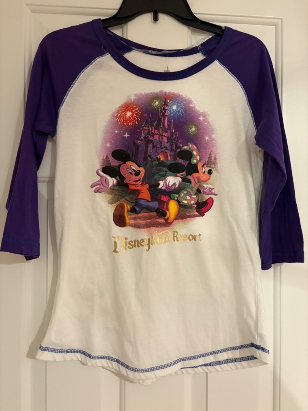 Disney Parks Disneyland Baseball Tee Purple & White Mickey Mouse Raglan Top